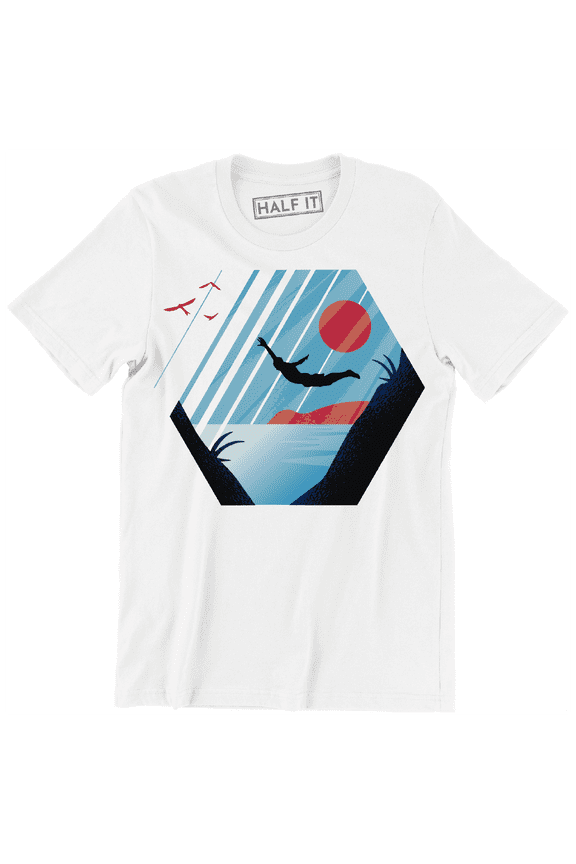 Cool Cliff Diving Geometric Landscape Graphic Design Men's T-Shirt