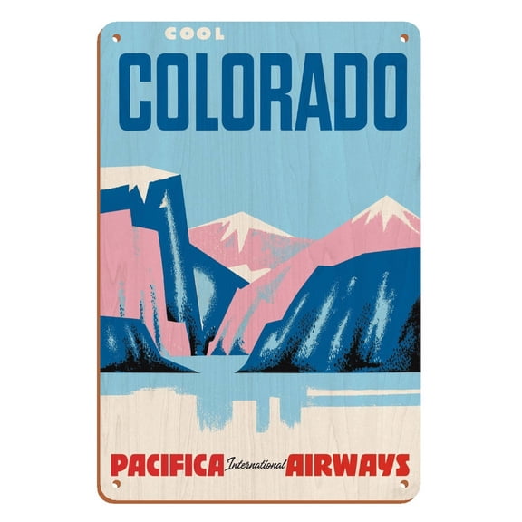 Cool Colorado - Pacifica International Airways - Vintage Airline Travel Poster c.1955 - 8 x 12 inch Vintage Wood Art Sign