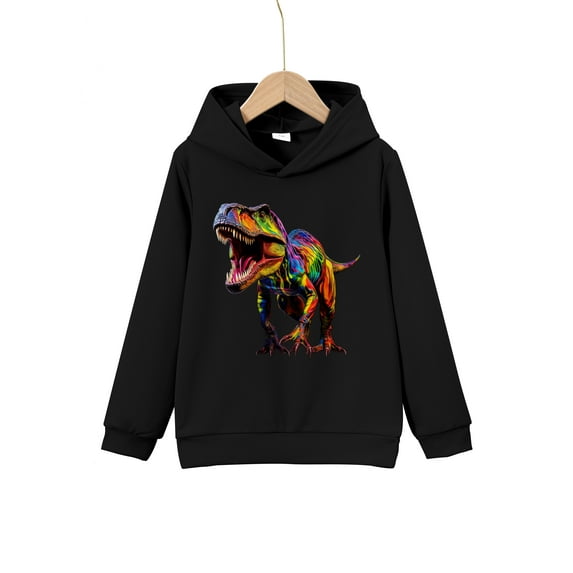 Cool Colorful Dinosaur Print Boys Casual Pullover Long Sleeve Hoodies, Boys Sweatshirt For Spring Fall, Kids Hoodie Tops Outdoor
