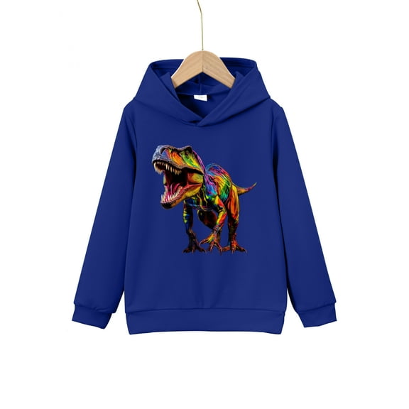 Cool Colorful Dinosaur Print Boys Casual Pullover Long Sleeve Hoodies, Boys Sweatshirt For Spring Fall, Kids Hoodie Tops Outdoor