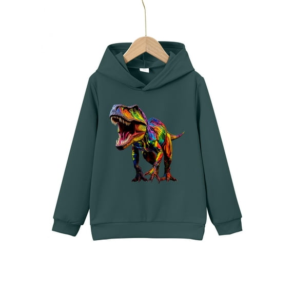 Cool Colorful Dinosaur Print Boys Casual Pullover Long Sleeve Hoodies, Boys Sweatshirt For Spring Fall, Kids Hoodie Tops Outdoor