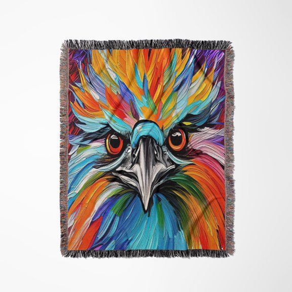 Cool Colorful Emu Bird Face Portrait. Awesome Digital Art Gift, Card, Woven Blanket