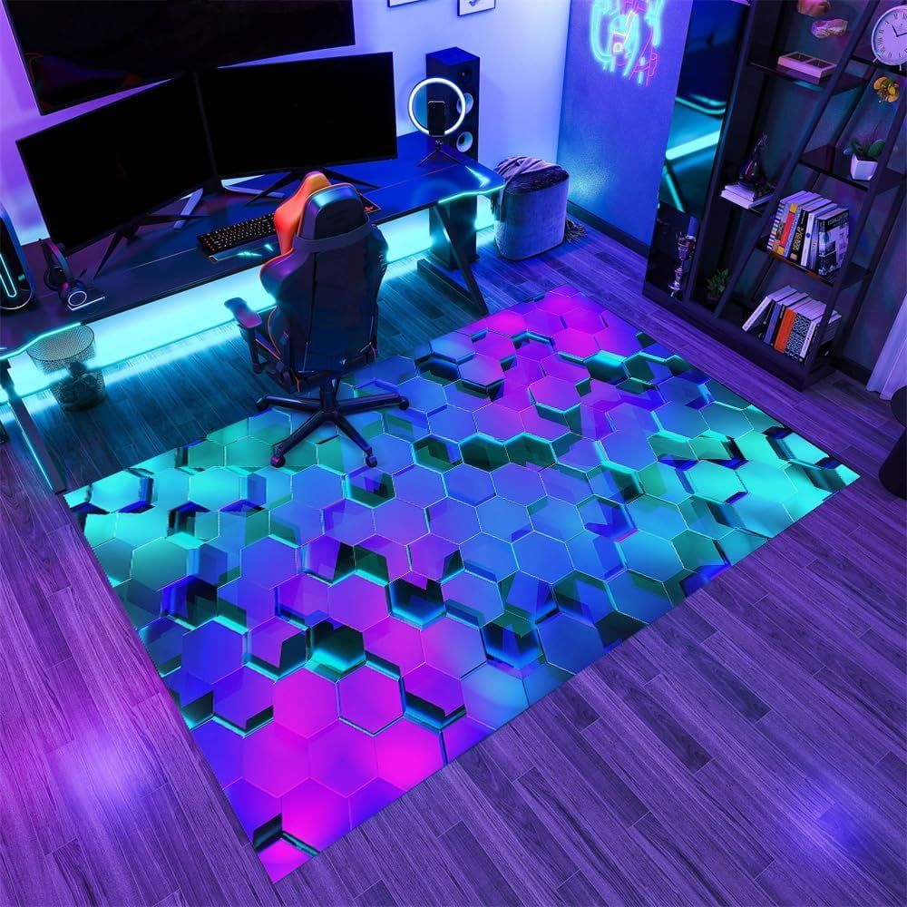 Cool Colorful Neon Hexagons Area Rugs 3x5ft Rug Abstract Blue Purple ...