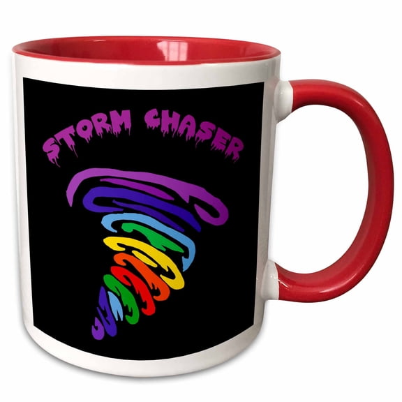 3drose, Cool Colorful Tornado Storm Chaser Wind and Nature Cartoon, 11oz Two-tone Red Mug