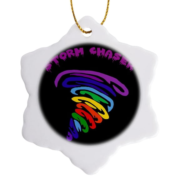 3drose, Cool Colorful Tornado Storm Chaser Wind and Nature Cartoon, 3 inch Snowflake Porcelain Ornament