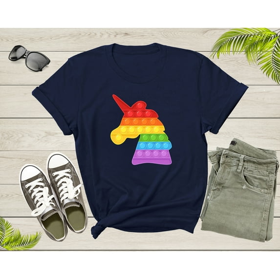 Cool Colorful Unicorn Pop It Fidget Shape Multicolor T-Shirt Unicorn Graphic Design Lover Gift T Shirt for Men Women Girls Boys Tshirt