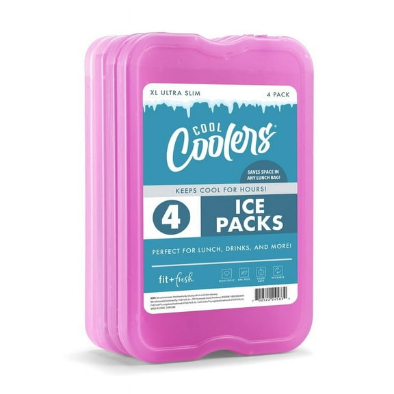 Cool Coolers by Fit & Fresh, Reusable & Long-Lasting XL Slim Ice Packs, Purple, 4pk.
