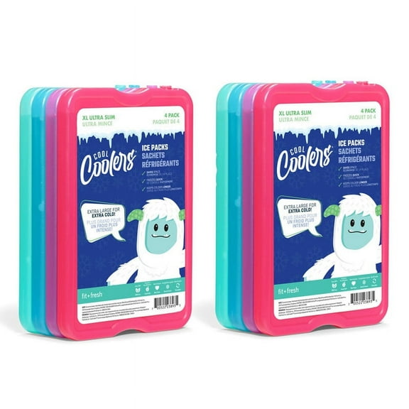 Cool Coolers by Fit & Fresh, Reusable & Long-Lasting XL Slim Ice Packs, Multicolored, 8pk.