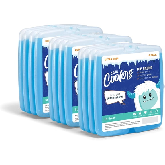 Cool Coolers By Slim Ice Packs, Quick Freeze Space Saving Reusable Ice Packs for Lunch Boxes or Coolers, Multi Colored, Single Pack