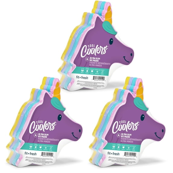 Cool Coolers by Fit + Fresh Kids Slim Lunch Box Ice Packs Multicolored Unicorn 12pk.