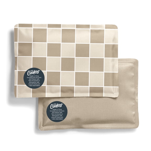 Cool Coolers Reusable Flexible Soft Ice Packs for Lunch Box & Cooler Bag, Taupe Checkerboard, 2pk.