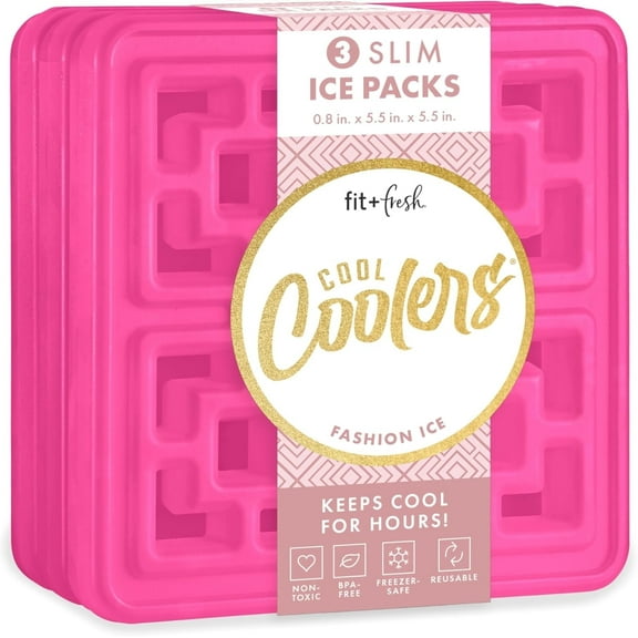 Cool Coolers by Fit   Fresh, Fashion Reusable Ice Packs for Lunch Bags & Coolers, Pink, 3PK