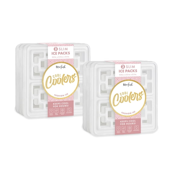 Cool Coolers by Fit + Fresh, Fashion Reusable Ice Packs for Lunch Bags & Coolers, White, 6PK