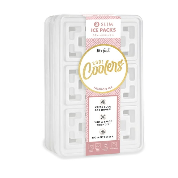 Cool Coolers by Fit   Fresh, Fashion XL Reusable Ice Packs for Lunch Bags & Coolers, White, 3PK