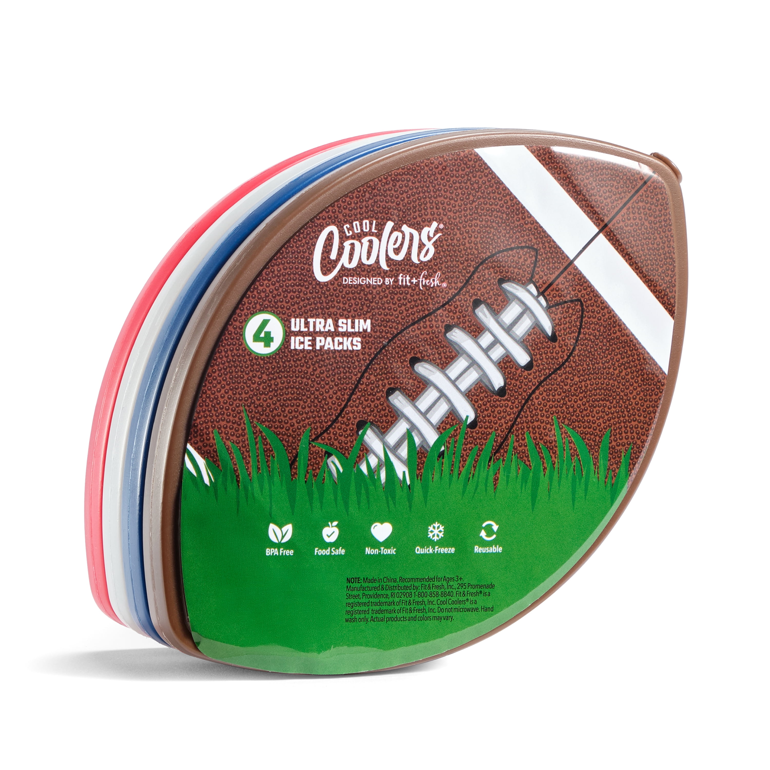 Cool Coolers by Fit + Fresh Kids Ice Packs, Football Design, 4-Pack