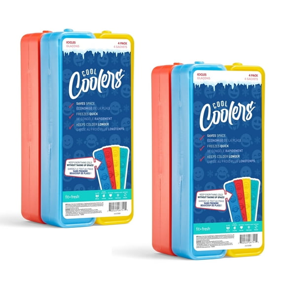 Cool Coolers by Fit + Fresh Kids Ice Sticks for Lunch Bags Reusable, Multicolored, Smile, 8PK