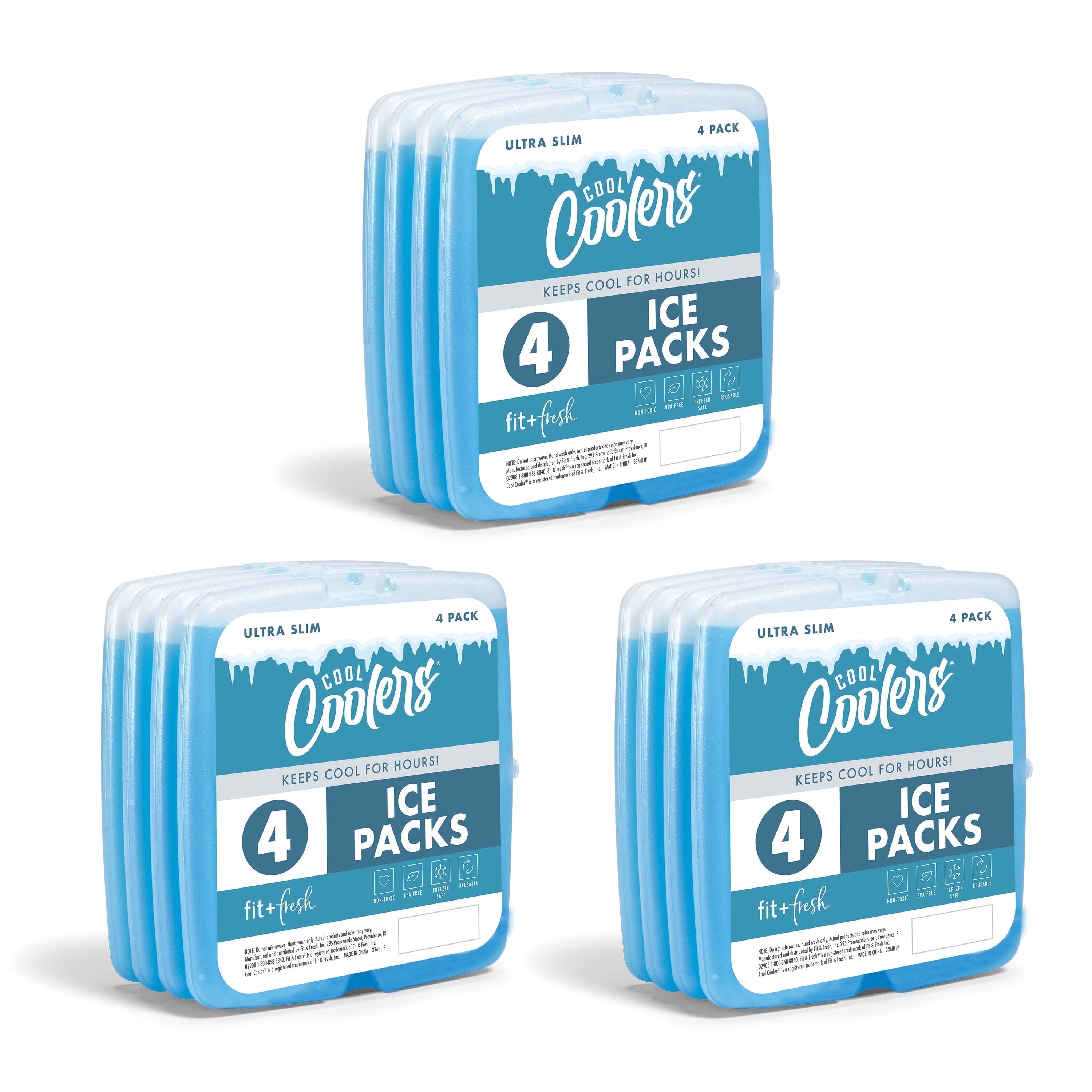 Cool Coolers by Fit + Fresh Slim, Reusable Ice Pack for Lunch Boxes or Coolers, Blue, 12pk.