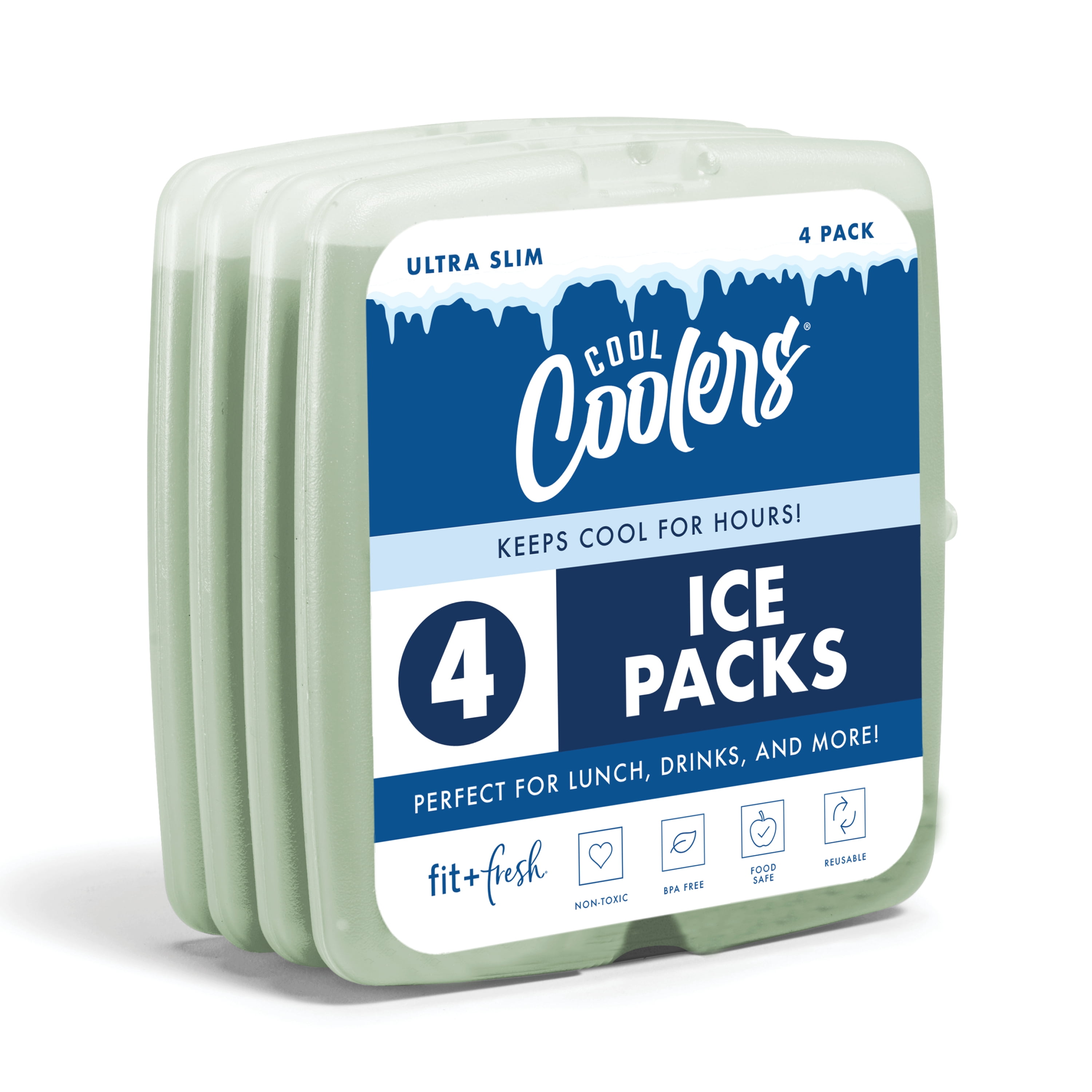 Cool Coolers by Fit + Fresh Reusable Slim Ice Packs for Lunch Bags & Coolers, Sage Green, 4pk
