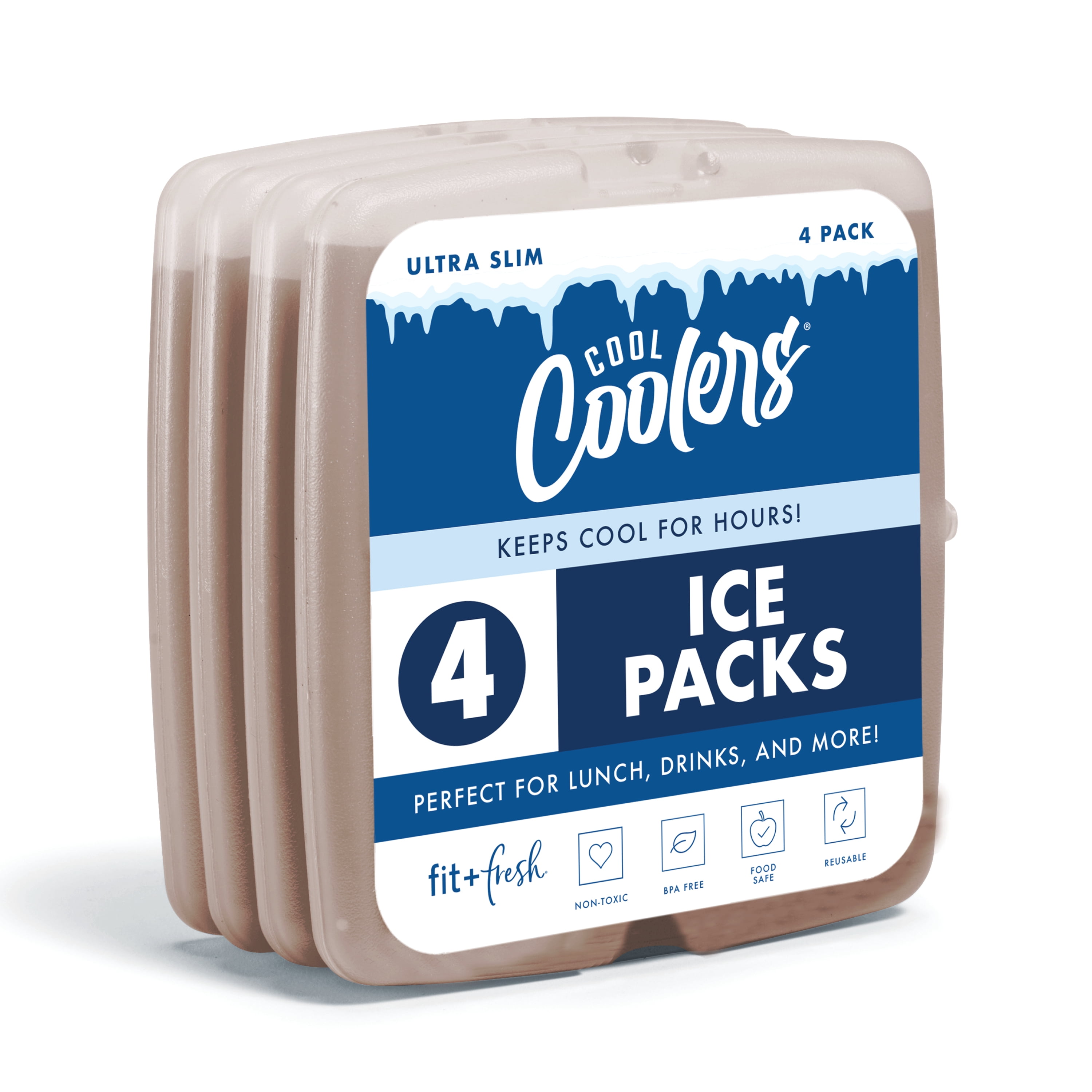 Cool Coolers by Fit + Fresh Reusable Slim Ice Packs for Lunch Bags & Coolers, Taupe, 4pk