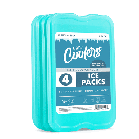 Cool Coolers by Fit & Fresh, Reusable & Long-Lasting XL Slim Ice Packs, Green, 4pk.