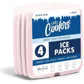 Cool Coolers by Fit + Fresh Reusable Slim Ice Packs for Lunch Bags & Coolers, Light Pink, 4pk