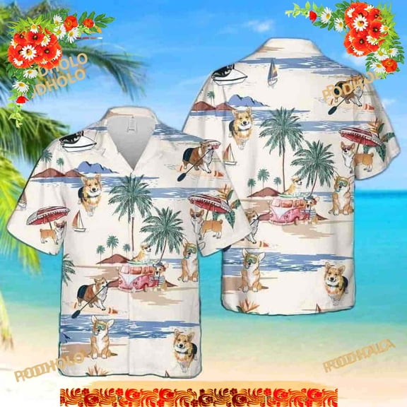 Cool Corgi Funny Hawaiian Shirt Summer Pattern Gift For Dog Mom