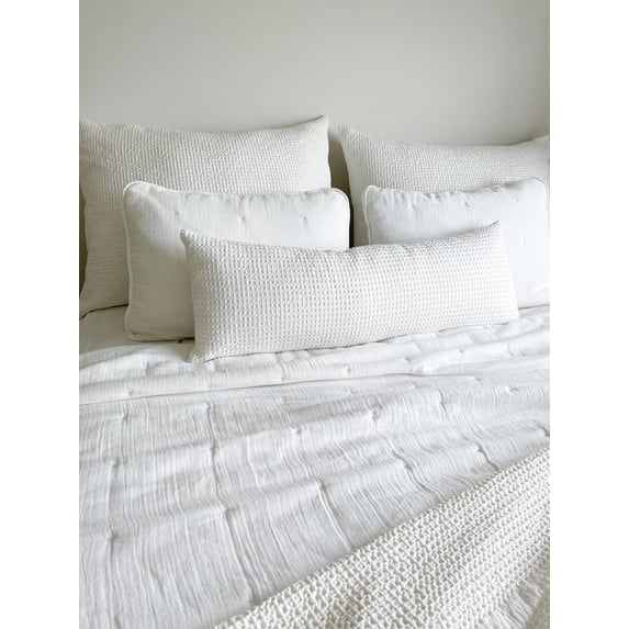 Cool Cotton White Waffle Weave Pillow 14x40 Down / White