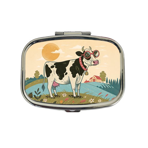 Cool Cow Wearing Sunglasses Retro Illustration Small Travel Handbag Pill Box Case