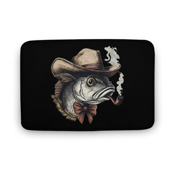 Cool Cow-boy Bass Fish Welcome Door Mat for Home Entrance Outdoors Mats Entry Rugs Non Slip Coral Velvet Inside Floor Mats 15.7"x23.6"
