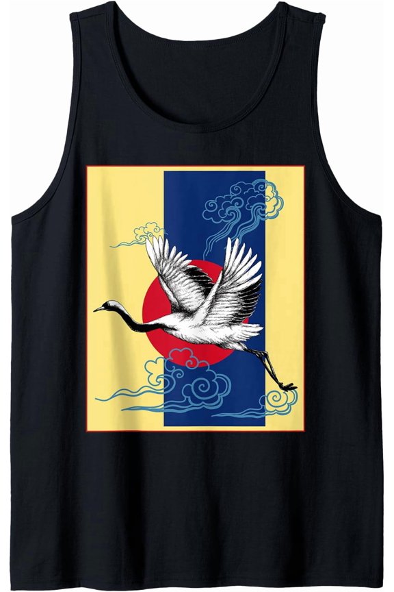 Cool Crane Bird Artwork, Dance Of Crane Japanese Retro Art Tank Top Size S-3XL