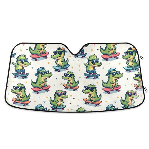 Cool Crocodile with Skateboard Car Windshield Sun Shade Foldable Car Front Window Visor Heat and UV Protection 53x23.5
