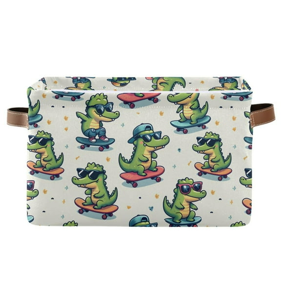 Cool Crocodile with Skateboard Storage Bins with Handle Fabric Organizer Basket Foldable Box 1 Pack 14.2x10.2x8.3