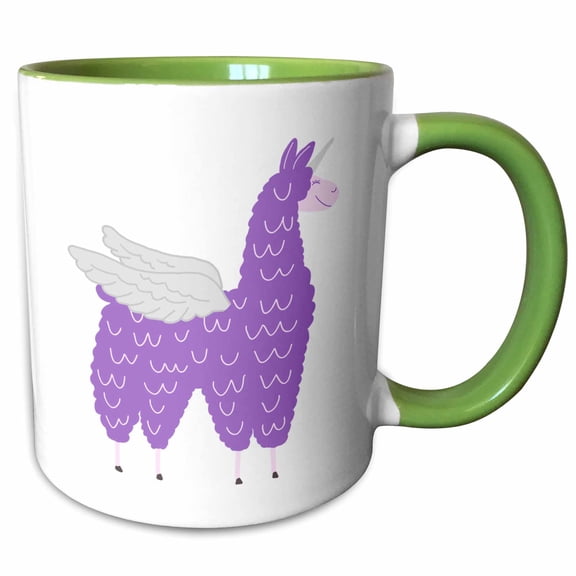 3drose, Cool Cute Creative Purple Flying Llamacorn Cartoon, 11oz Two-tone Green Mug