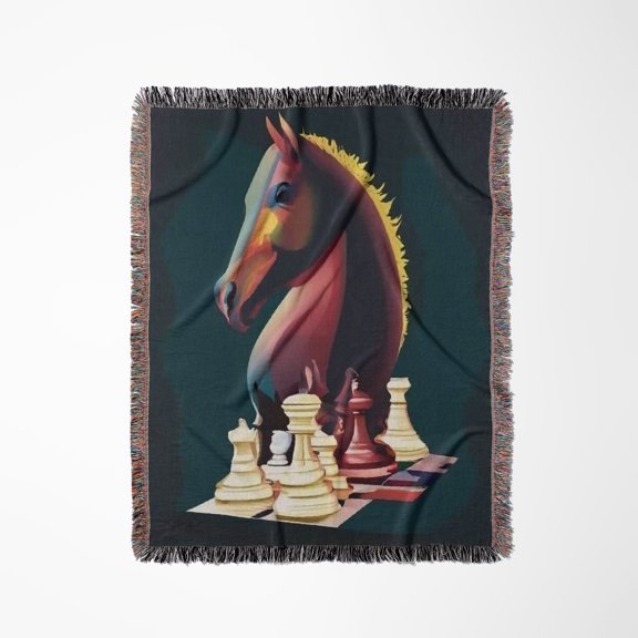 Cool Cute Funny Horse Playing Chess Game Chess Players Cubism, Woven Blanket