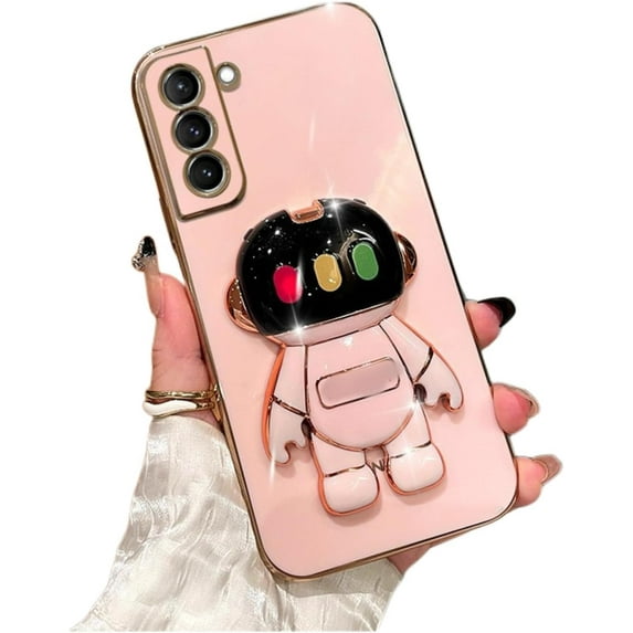 Cool and Cute Light-up Cartoon Astronaut Stand Phone Case TPU Soft Protective Back Cover for Samsung Galaxy S22 S23 Ultra S21 S20 FE S10 Plus Bumper(Pink,S23)