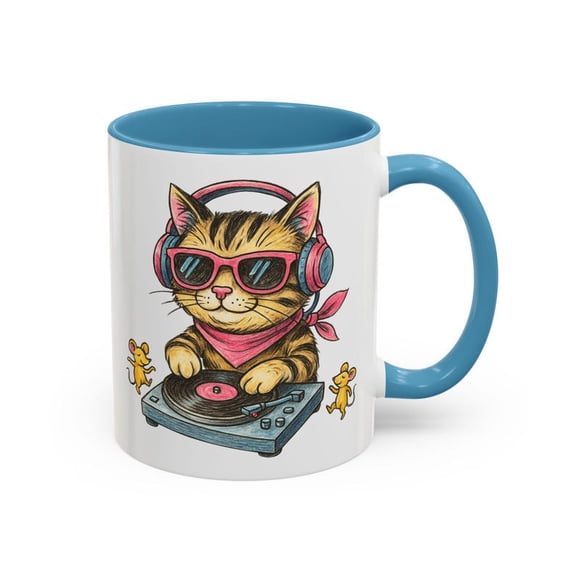 Cool DJ C1At Mug with Headphones and Sungla1sses, Fun C1At Lover Gift, Music Themed Coffee Mug, Unique Animal DJ Art, Cute Mice Dancing Print