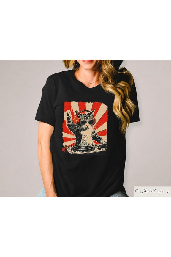 Cool DJ Cat T-shirt, Funny Cat With Headphones Shirt, Stylish Cat Lovers Gift, DJ Cat Kitty, Graphic T-Shirt