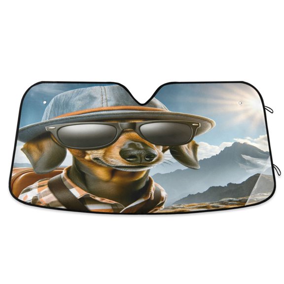 Cool Dachshund Dog on Mountain Car Windshield Sun Shade Foldable Car Front Window Visor Heat and UV Protection 55x27.6