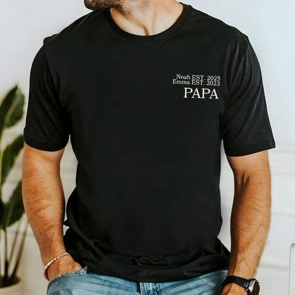 Cool Dad Shirt with Kids' Names, First Father’s Day Gift for New Dad, Papa Est 2025 T-Shirt, Pregnancy Announcement Tee for Husband