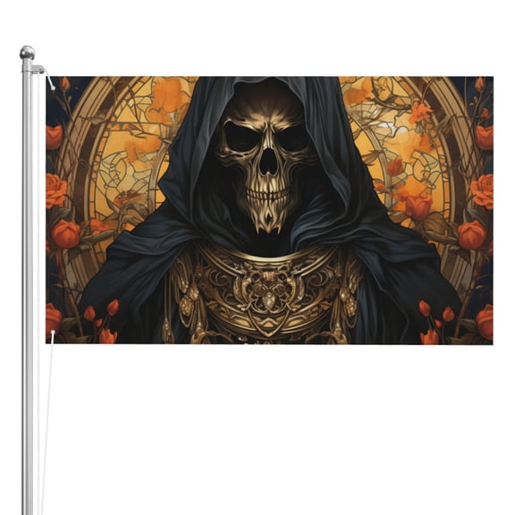 Cool Death Skull Grim Reaper Art Double Sided Flag 3x5FT Reversible Garden Flag Outdoor Decor for House, Porch, Lawn, Yard, Indoor Wall, Party Decoration