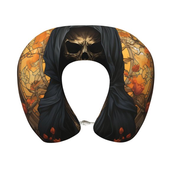 Cool Death Skull Grim Reaper Art Ergonomic Memory Foam Travel Pillow, Soft U-Shaped Neck Support Pillow Cover for Airplane, Office, Driving