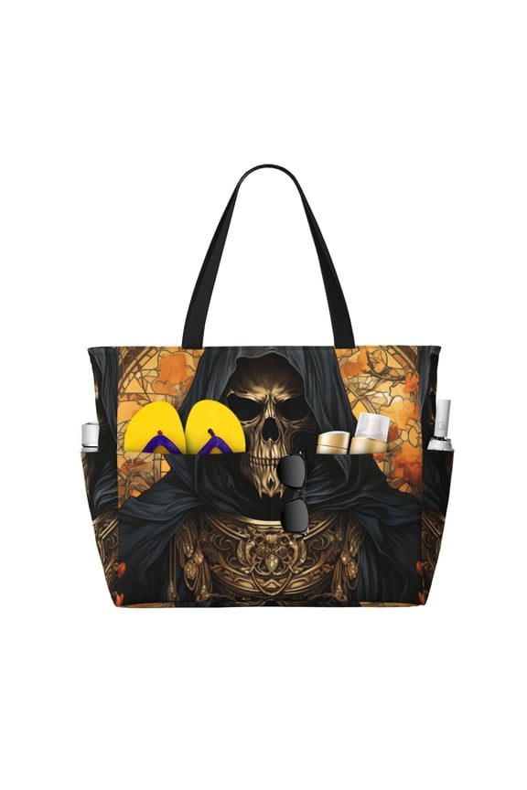 Cool Death Skull Grim Reaper Art Large Capacity Beach Travel Tote Bag Shoulder Handbag for Gym Camping Shopping