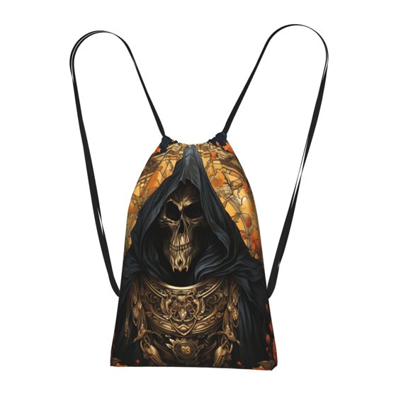 Cool Death Skull Grim Reaper Art Packable Drawstring Backpack, Lightweight Foldable Cinch Storage Bag for Gym Travel Shopping