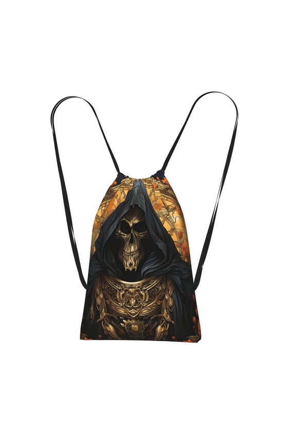 Cool Death Skull Grim Reaper Art Packable Drawstring Backpack, Lightweight Foldable Cinch Storage Bag for Gym Travel Shopping