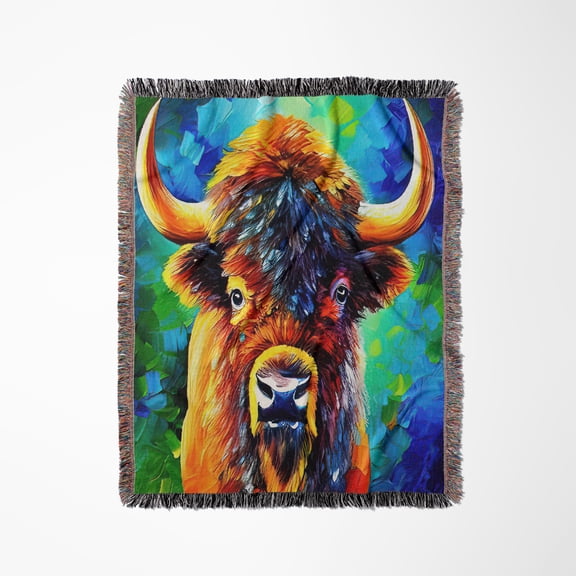 Cool Digital Painting Of An American Bison. Nice Family Friendly Gift, Woven Blanket