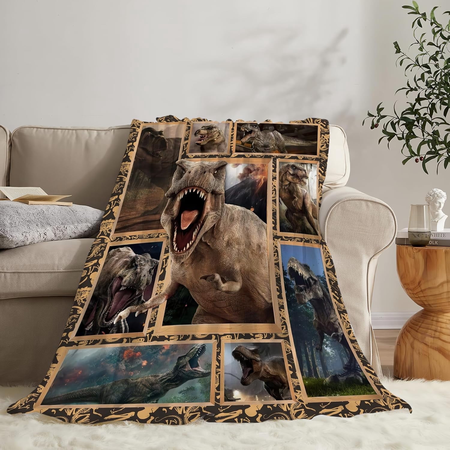 Cool Dinosaur Blanket Dino Throw Blanket 3D Animals Print Plush Fuzzy Fleece Blanket for Girls Boys Super Soft Warm Cozy Flannel for Kids Teens Adults Bed Sofa 80"x60"