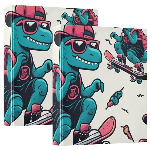 Cool Dinosaur Skating Hardcover 3 Ring Binder 1.5 inch Round Rings with Interior Pockets Binders Organizer Office School 1 Pack