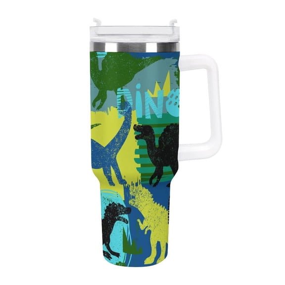 Cool Dinosaur T-Rex 40 Oz Tumbler with Handle and Straw Lid, Stainless Steel Insulated Travel Coffee Mug, Vacuum Insulated Water Bottle for Home, Office, Car, Keep Hot/Cold for Hours
