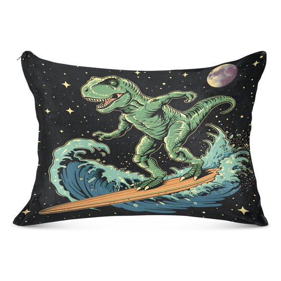 Cool Dinosaur in Space Plush Pillow Cases Standard Size Ultra Soft Warm Pillowcases with Zipper 20"x26"