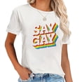 thumbnail image 1 of Cool Distressed & Retro Rainbow Say Gay For Lgbt Pride Month T-Shirt, 1 of 5